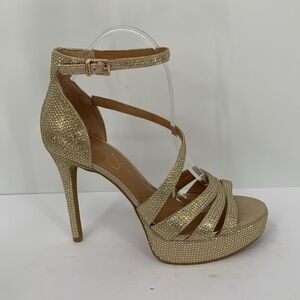 Jessica Simpson Shyremin strappy platform sandals metallic gold crystal shoe 9.5